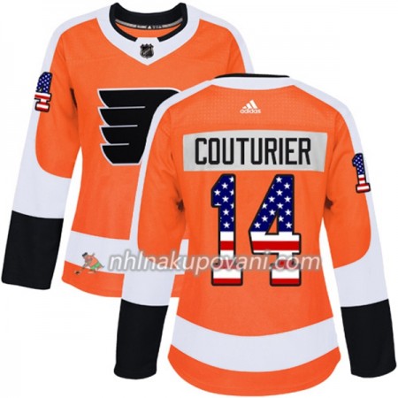 Philadelphia Flyers Dresy Sean Couturier 14 2017-2018 USA Flag Fashion Oranžová Adidas Authentic - Dámské Philadelphia Flyers Dresy Sean Couturier 14 2017-2018 USA Flag Fashion Oranžová Adidas Authentic - Dámské